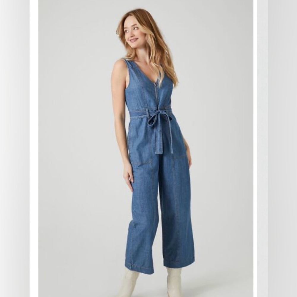 Forever 21 Denim Tie Front Jumpsuit